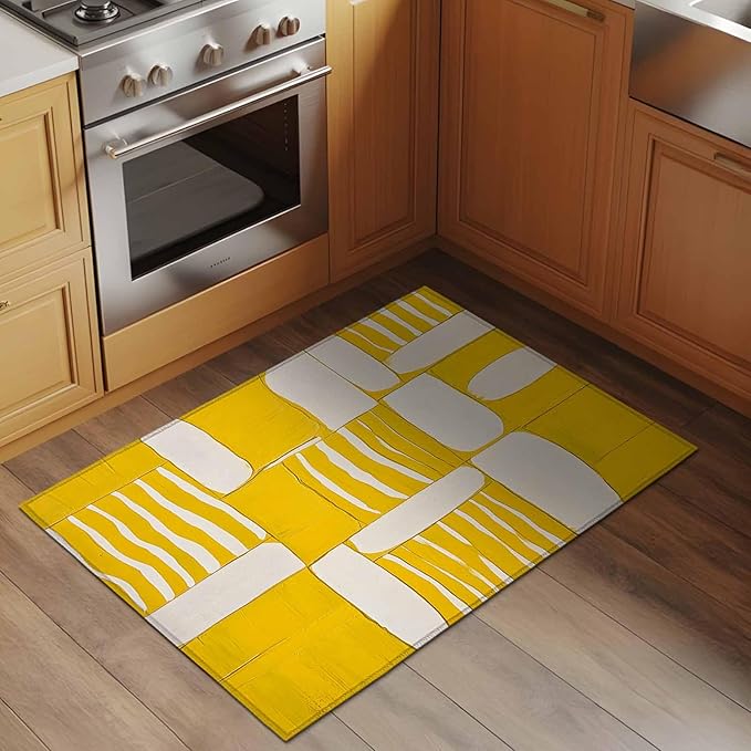 Impressionist Style Entryway Rug 2'x3', Yellow Abstract Blurred Color Small Area Rug Non-Slip Front Door Mat Washable Floor Carpet for Indoor Entrance Kitchen Bathroom