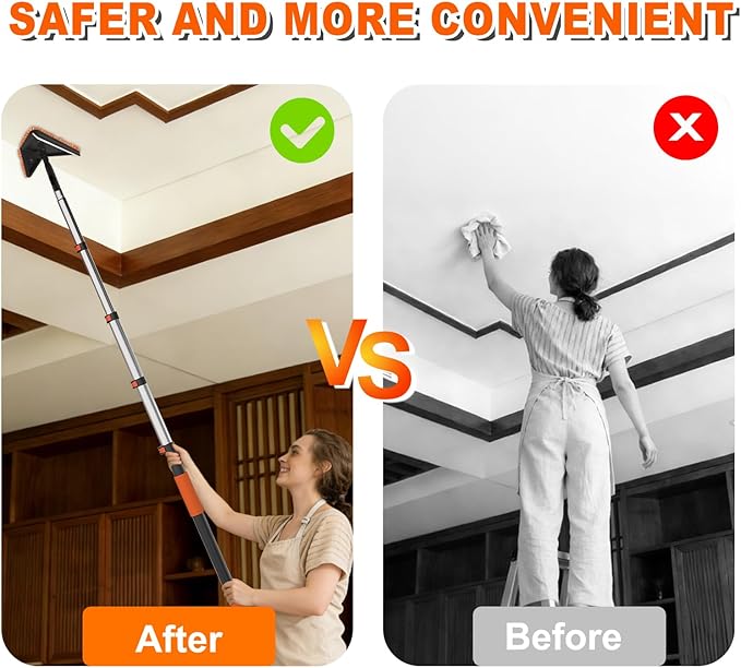 SISUPASSIE 26FT Reach Duster Cleaner Kit, Dusters for Cleaning with Extension Pole, Baseboard & Wall and Window Cleaner Mop for Fan Blades, High Ceiling and Cobweb