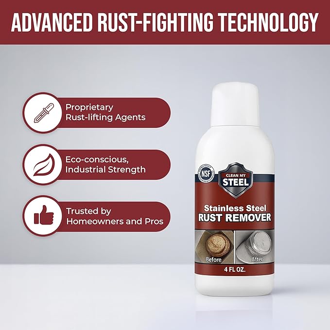 CLEAN MY STEEL Innoshine B570 Stainless Steel Rust Remover and Cleaner, NSF Certified, Approved for Food Contact Areas, 4 oz