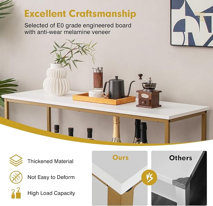 Giantex Buffet Sideboard, Wooden Cupboard, Kitchen Pantry w/Spacious Countertop, Large Open Shelf, 3 Cube Storage Cabinet, Sturdy Rustproof Steel Frame, Modern Stationary Island, White & Golden