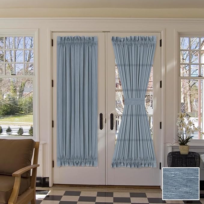 H.VERSAILTEX Linen Sidelight French Door Curtains 72 Inches Long Flax Linen Sheer Door Panels Privacy Side Door Curtains Including Tiebacks for Sliding Glass Door Patio Door Windows, Denim 1 Panel