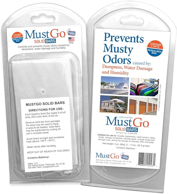 Solid Bars - Controls, Removes and Prevents Musty Odors in Closets, Basements, Attics, Sheds and Storage Units - Unscented (2 Pack)