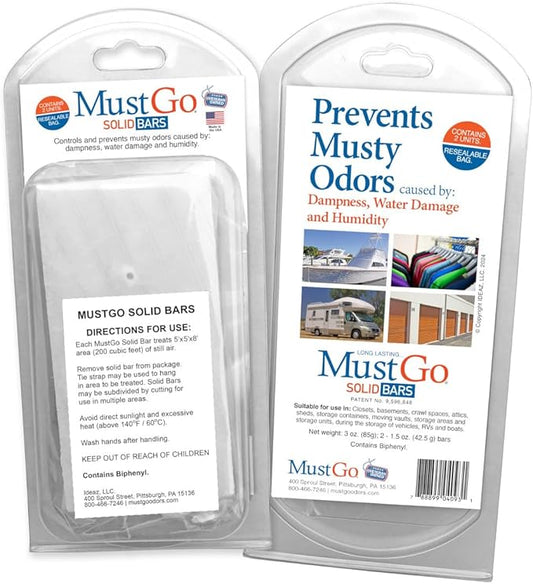 Solid Bars - Controls, Removes and Prevents Musty Odors in Closets, Basements, Attics, Sheds and Storage Units - Unscented (2 Pack)