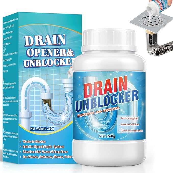 Drain Clog Remover, Powerful Sink Drain Cleaner Powder, Fast Removes Clogs, Hair, Grease & Soap Scum, for Pipes Home Use (260g)