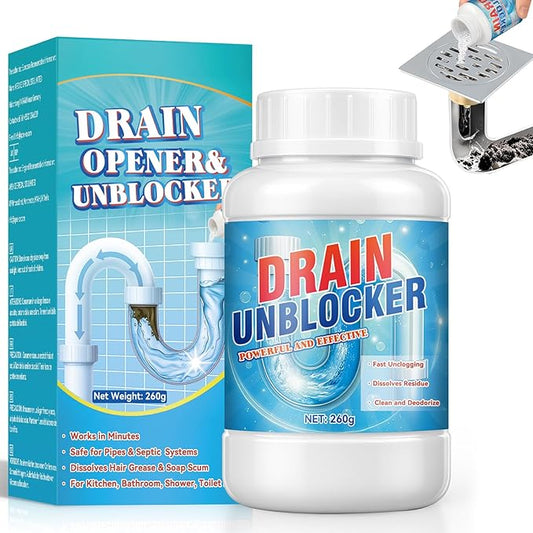 Drain Clog Remover, Powerful Sink Drain Cleaner Powder, Fast Removes Clogs, Hair, Grease & Soap Scum, for Pipes Home Use (260g)