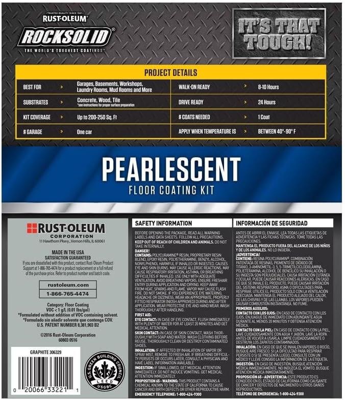 Rust-Oleum 306328 RockSolid Pearlescent 1 Car Garage Floor Coating Kit, Smoky Blue