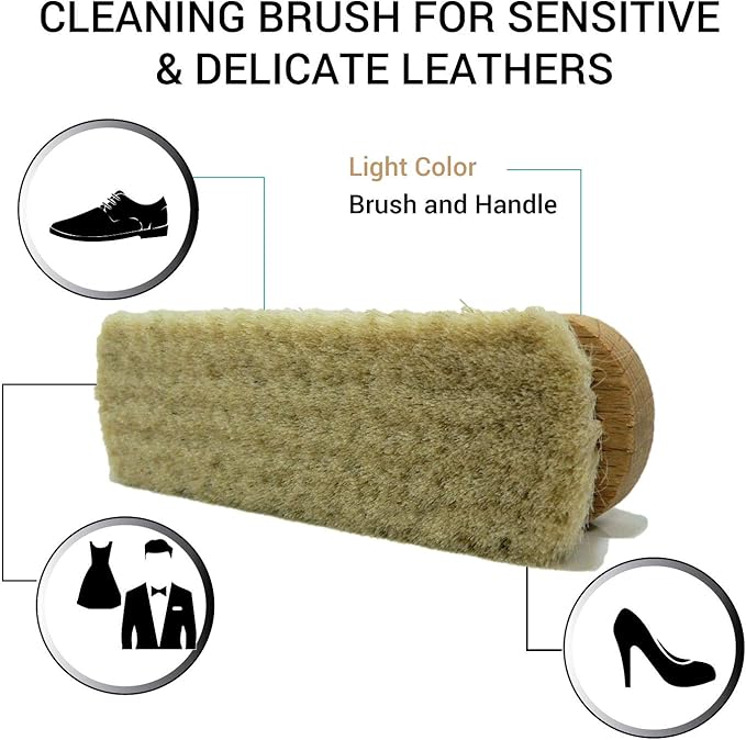 VALENTINO GAREMI Soft Cleaning Brush – Genuine German Goat Hair for Leather, Suede & Shoes – Wooden Handle – Made in Germany