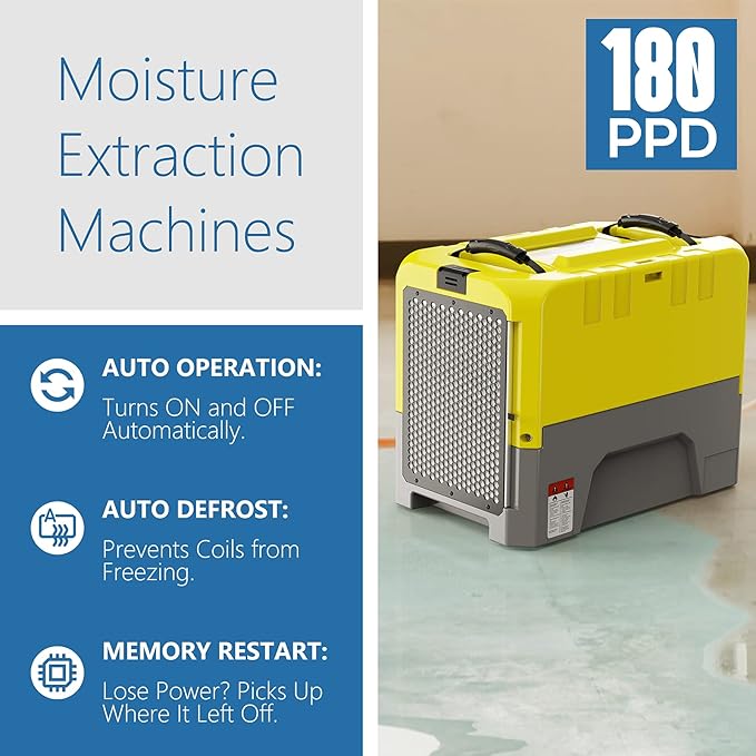 ALORAIR 180 PPD Commercial Dehumidifiers with Smart WiFi, Crawl Space Basement dehumidifier with Pump, Industry Water Damage Unit, Compact, Portable, Memory Starting, (Pack of 4) yellow