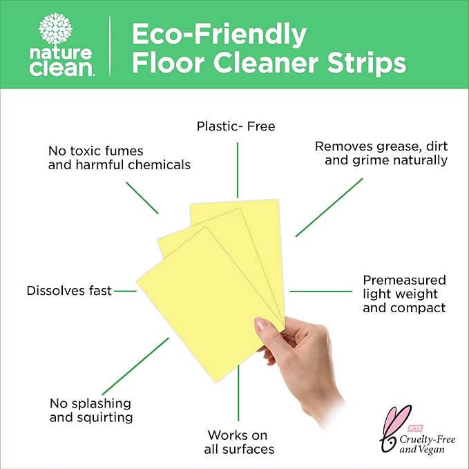 Nature Clean All Natural Wood Floor Cleaner for Mopping 36 Strips, Non-Toxic & Plastic-Free Packaging, Use On Hardwood Laminate Ceramic Tile Linoleum Vinyl Bamboo. Eco-Friendly