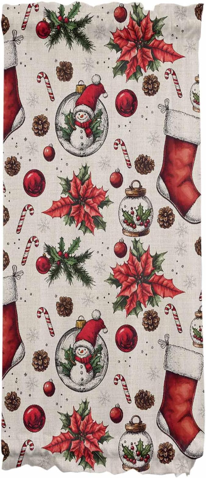 Christmas French Door Curtain Panel for Front Door, Pine Branch Cones Red Xmas Sock Ornaments Snowman Slidelight Door Curtains with Tieback Light Filtering Privacy Panels for Entryway 25"x 40"