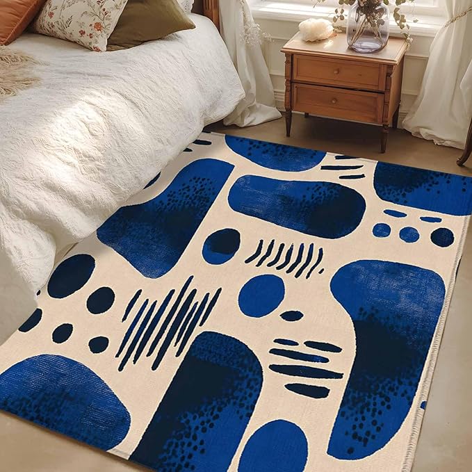 Modernism Area Rugs 2.7'x5', Blue Black Geometric Abstract Style Washable Area Rugs Non-Slip Indoor Floor Mats Carpet for Living Room Bedroom Dining Room