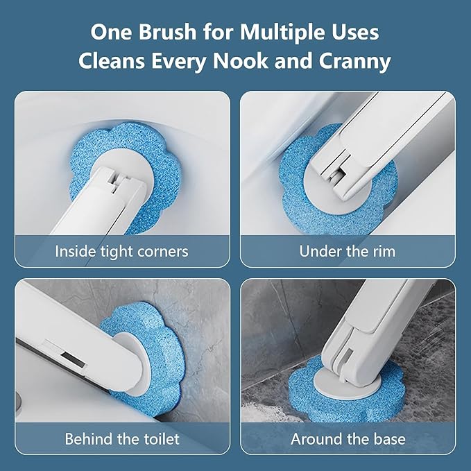 Disposable Toilet Brush with No-Touch System, Toilet Cleaning Wand Kit Includes 56 Refill Heads & Wall Mount Holder, Built-in Detergent, Hygienic Bathroom Cleaning Tool for Toilet Sink Shower