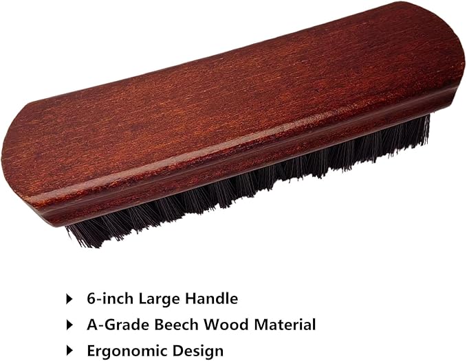 Shoe Cleaning Brush Set of 3 Brushes with Horsehair, Boar and Nylon Bristles, 6" Concaved Handle for Premium Grip, Wooden Sneaker Brush for Leather, Boot, Textile, Bags and Accessories
