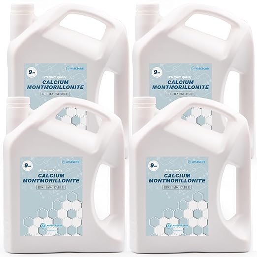 Wisesorb 36 LBS Desiccant Calcium Montmorillonite, Rechargeable Dessicant Dehumidifiers Desiccant Moisture Absorber, 4 Pack of 9 LBS