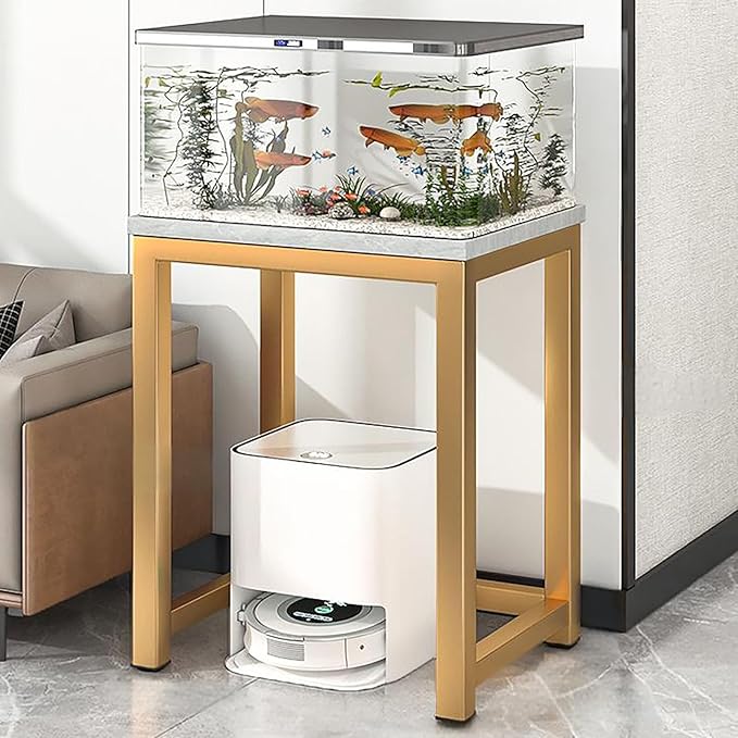 Storage Rack Above The Sweeping Robot,Robot Vacuum Stand Cabinet,Entryway Hallway Double-Tier Robot Vacuum Cleaner Shelf,Steel Frame with Wooden Top,Small End Tables for Bathroom(Gray/Gold,60x30/23.6x