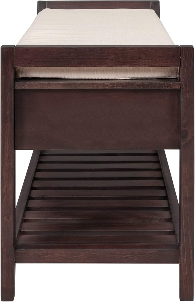 Knocbel Entry Storage Bench Shoes Rack with Cushioned Seat, 2 Drawers & Slatted Shelf, Living Room Entryway Hallway Foyer Shoe Bench Bedroom End of Bed Bench (Espresso 2-Drawer)