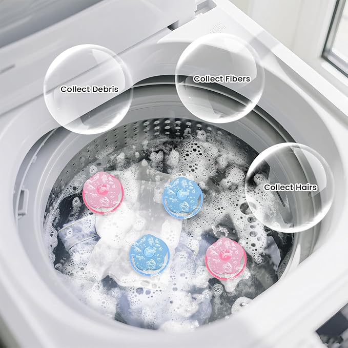 4PCS Pet Hair Remover for Laundry, Reusable Lint Catcher for Washing Machine, 2026 Upgraded Household Lint Trap Cleaning Mesh Bag, Laundry Pet Hair Catcher for Dogs and Cats