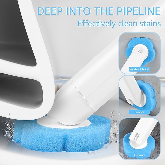 Disposable Toilet Brush Refills, Wall Mount Toilet Bowl Brush, Toilet Wand Refills with Extended Handle Cleaning Set, 360° Cleaning Toilet Brush Grip Suitable for Bathrooms (Only 36 Refills)