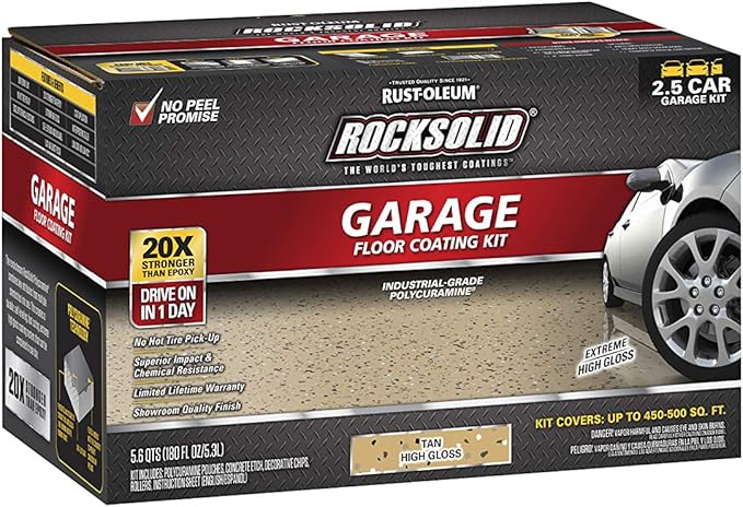 Rust-Oleum 293515 RockSolid Polycuramine Garage Floor Coating, 2.5 Car Kit, High Gloss Tan