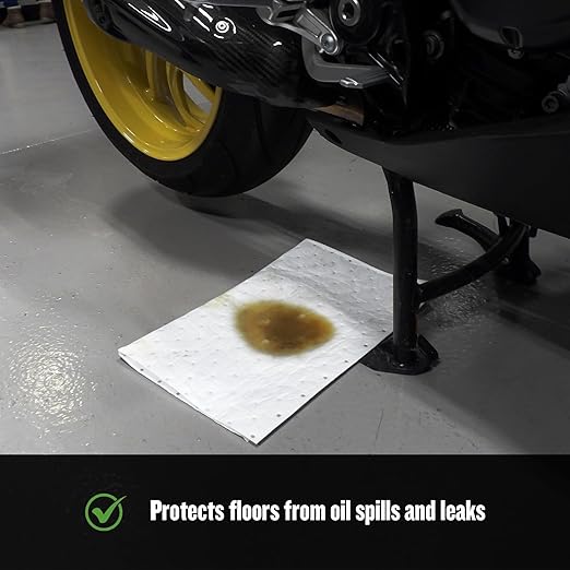 FlashDry Oil Absorbent Pads, Fast-Absorbing Oil-Based Fluid Pads for Garage, Shop, Driveway, Automotive & Marine Use, Tear-Resistant Oil Absorbing Sheets, 17.5" x 13.5", 200-Count Dispenser Box