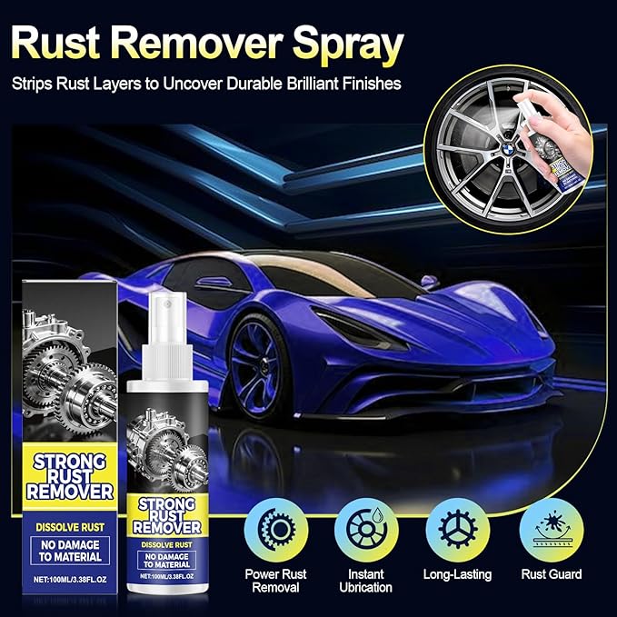 Rust Remover Spray for Metal, Multipurpose Rust Stain Remover, Heavy Duty Metal Cleaner for Vehicles, Tools, Chains, Iron Out Rust Stain Remover
