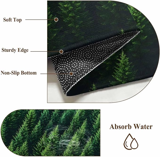 Green Forest Round Rug 4 Ft, Pine Trees Forest Landscape Style Summer Circle Area Rugs Washable Non Slip Indoor Floor Mats Carpet for Living Room Bedroom Dining Room Home Decor