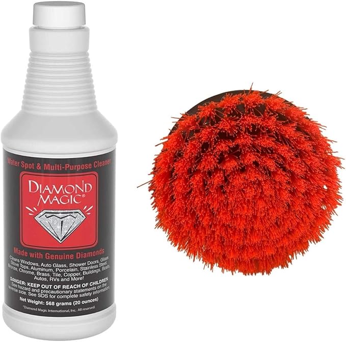 20oz Commercial/Janitorial Hard Water Spot Cleaner & Stain Remover Combo Pack w/ 4" Drill Brush Accessory