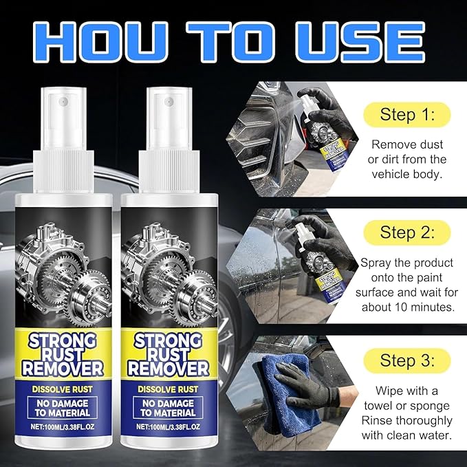 2Pcs Rust Remover Spray for Metal,2026 Upgrade Heavy Duty Metal,Multipurpose Rust Stain Remover Spray for Vehicles, Tools, Cars, Chains, Iron Out Rust Stain Remover