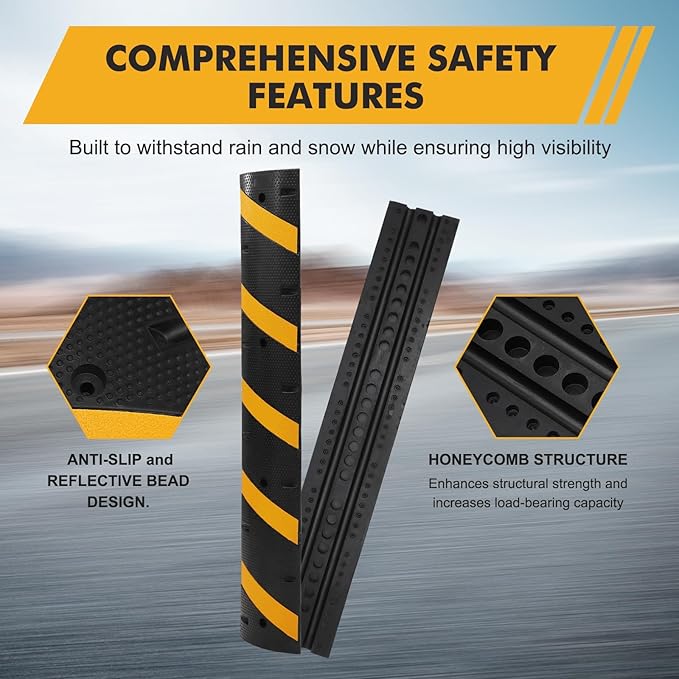 6FT Rubber Speed Bumps, 2-Pack 25000 Lb Capacity Heavy Duty Speed Bumps for Road with 8 Bolt, 2 Channel Modular Traffic Driveway Hump for Parking Lot, School, Warehouse