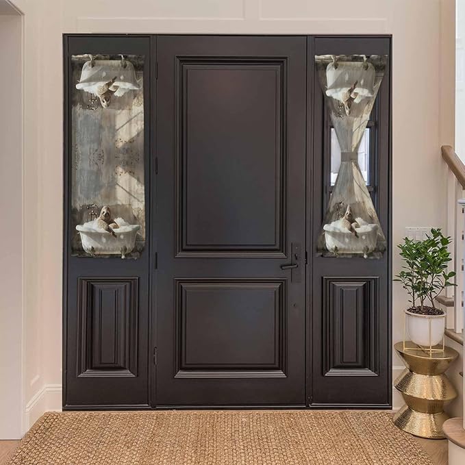 French Door Curtain Panel for Front Door, Vintage Oil Painting Bathing Sloth Bathtub Slidelight Door Curtains with Tieback Light Filtering Privacy Panels for Doorway Entryway 25"x 40"