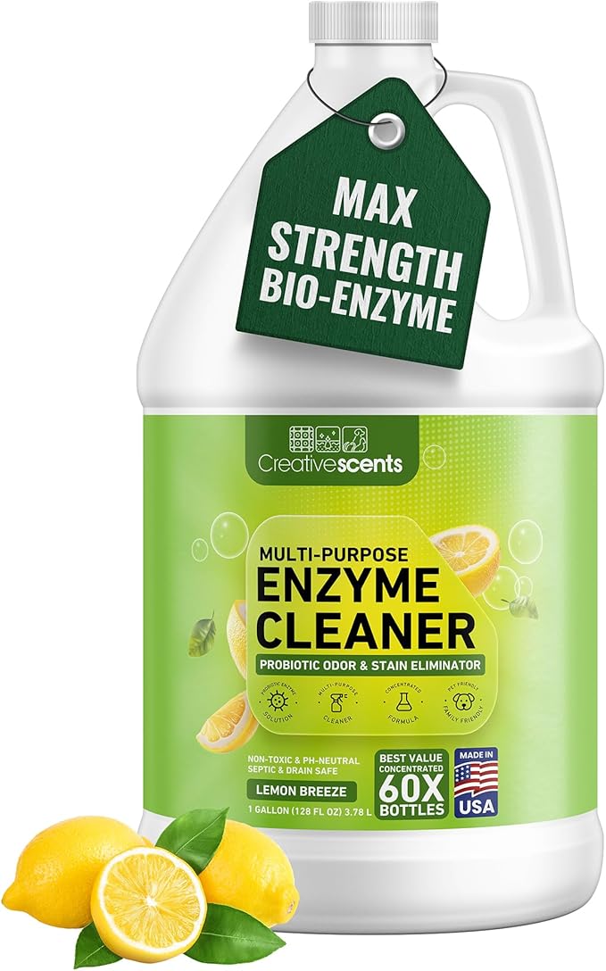 Creative Scents Multipurpose Enzyme Cleaner & Odor Remover | Super Concentrated for Floor, Carpet, Drain | Pet Urine Odor Eliminator | Enzyme Cleaner for Cat Urine & Dog Poop | 1 Gallon - Lemon Breeze