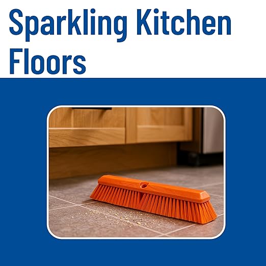 SPARTA Omni Sweep Plastic Push Broom Head, Heavy Duty, Industrial Broom With Color Code System For Outdoor, Indoor, Garage, Concrete, Patio, Kitchen, Bathroom, 18 Inches, Orange