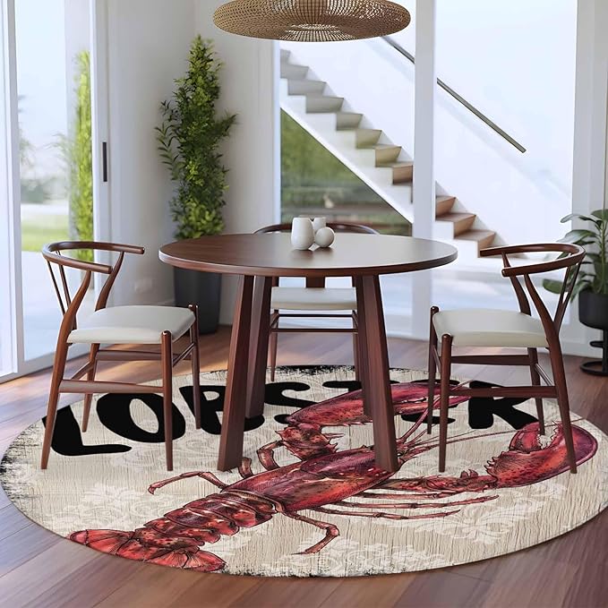 Nautical Ocean Wood Texture Round Rug 6 Ft, Circle Area Rugs Washable Non Slip Indoor Floor Mats Carpet for Living Room Bedroom Dining Room Home Decor