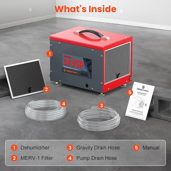 Abestorm 70 Pints Crawl Space Dehumidifiers with Pump, Compact Portable Commercial Dehumidifier Up to 1,000 sq. ft. Auto Defrost, Memory Starting Crawlspace Dehumidifiers