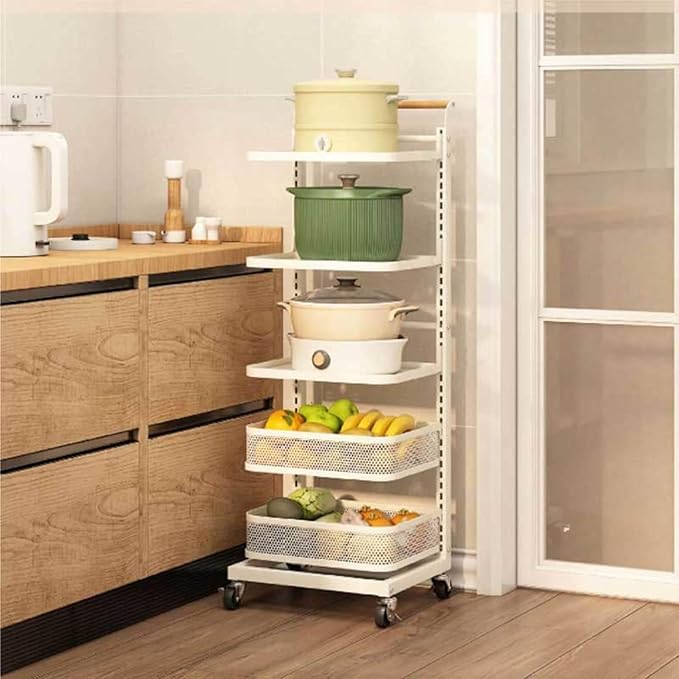 Kitchen Lid nizer for Drawer or Shelf with 5 Boards and 2 Baskets White Free Standing Pot Lid Holder