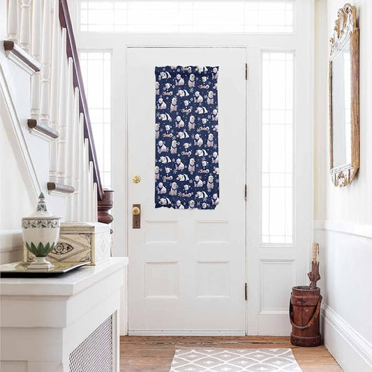 Christmas French Door Curtain Panel for Front Door, Merry Christmas Snowflake Polar Bear Blue Slidelight Door Curtains with Tieback Light Filtering Privacy Panels for Doorway Entryway 25"x 40"