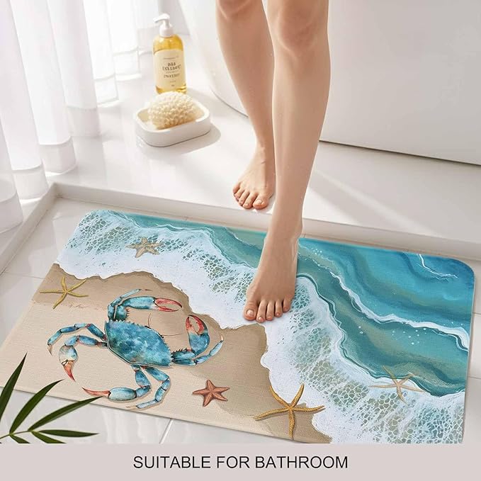 Turquoise Crab Doormat Ocean Spray Non Slip Low Profile Rubber Door Mat Washable Absorbent Indoor Front Door Mat Entryway Rug Entrance Carpet 16x24 Inch