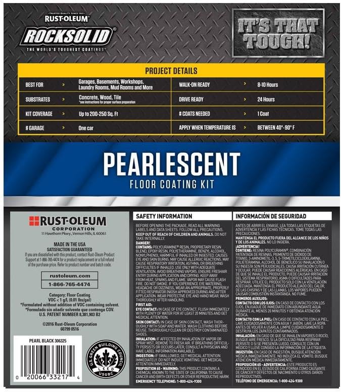 Rust-Oleum 306325 RockSolid Pearlescent 1 Car Garage Floor Coating Kit, Pearl Black
