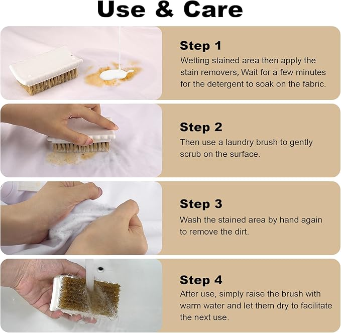 Soft Bristle Cleaning Brush, 2 Pack Natural Boar Bristle Laundry Brushes, Small Scrub Brush Effectively Removes Tough Stains from Carpet Shoes Clothes Upholstery Leather