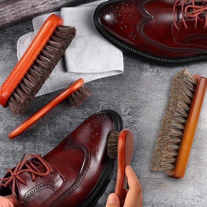 Shoe Brush, 2 Pcs Horsehair Shoe Brush Shoe Cleaning Brush Boot Brush for Leather, Shoe Brushes Shoe Shine Brush Brush Shoe Polish Brush for Cleaning and Care Leather Shoes Clean Dauber Applicators