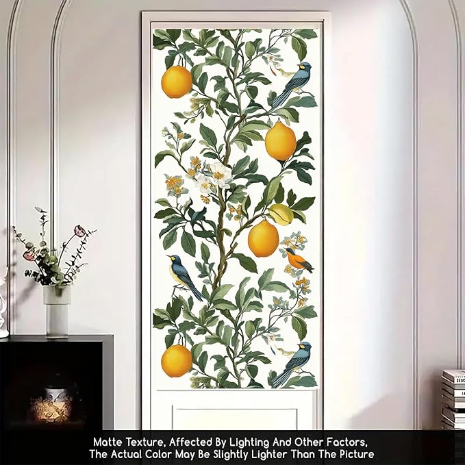 Lemon Bird Botanical Privacy Film Static Cling Decorative Glass Cover No Glue Light Filtering Window Panel for Kitchen Balcony Sunroom Door 17.7x39.3 inch