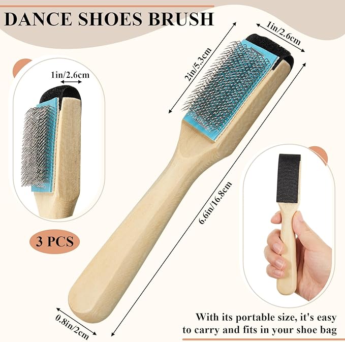 3 Pcs Dance Shoe Brush Suede Sole Wire Ballroom Dance Shoe Cleaner Wood Brush for Dancing Latin Footwear Cleaning(Half Cover)