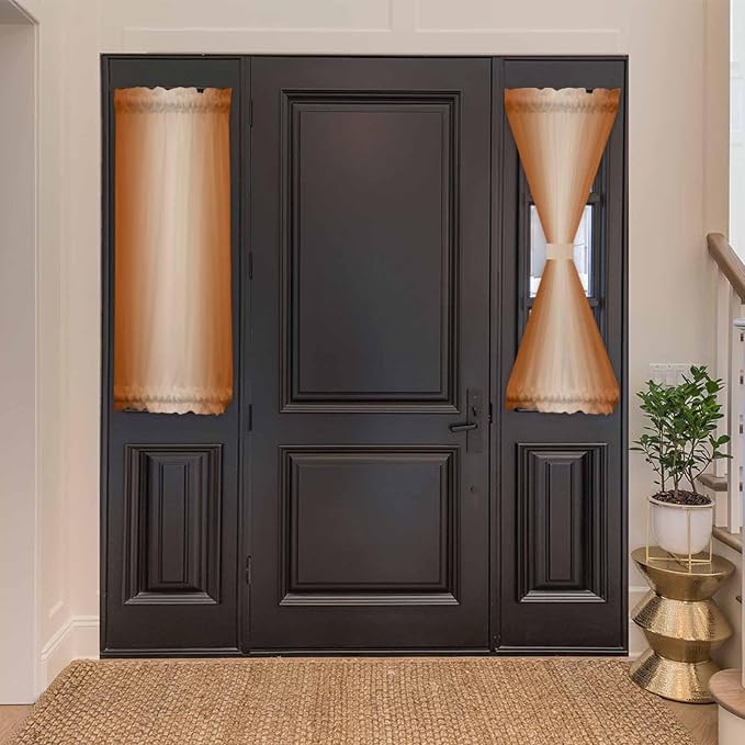 French Door Curtain Panel for Front Door, Dark Orange Gradient Slidelight Door Curtains with Tieback Light Filtering Privacy Panels for Doorway Entryway 25"x 40"