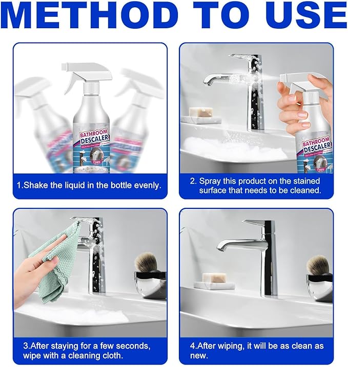 Bathroom Descaler Foam Cleaner Spray - Powerful Stain & Limescale Remover, All-Purpose No-Scrub Bubble Foam for Shower Glass, Sink, Toilet, Bathtub Tile Faucet Cleaning (3)