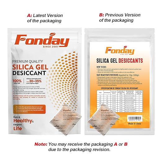 20g x 15 packs Fonday Rechargeable Silica Gel Desiccant Packets Fast Reactivate Desiccant Bags Moisture Indicating Orange to Green