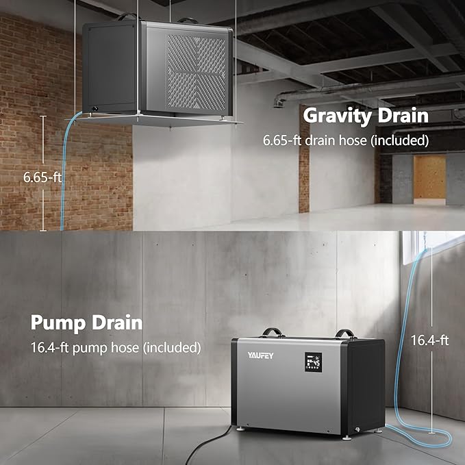 Yaufey 216 Pints Commercial Dehumidifier with Pump and Drain Hose for Crawlspace, Basements, Industrial Space, large room for Space up to 8000 Sq. Ft. - Auto Defrost, 5-Year Quality Coverage