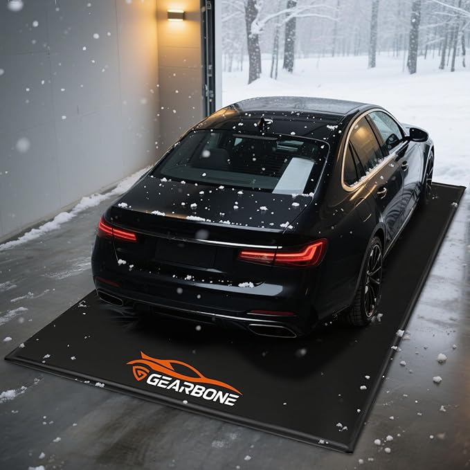 Garage Floor Mat for Under Car, 7’9” x 16’ Heavy-Duty 1000D PVC Containment Mat with Raised Edge, Waterproof Non-Slip Parking Mat for Snow, Rain, Mud, Car Garage Floor Protector for SUVs/Trucks