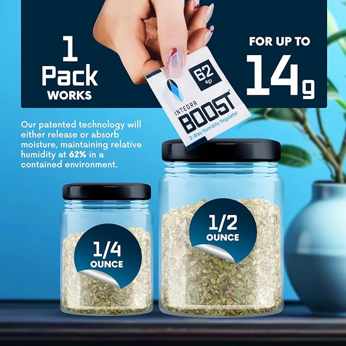 Integra Boost 2-Way Humidity Control Pack - Preserve Flavor & Control Humidity at 62% RH - Moisture Absorber for Herbs, Spices & More - 4 Gram (Pack of 50)