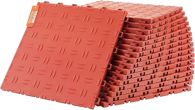 VEVOR Garage Floor Tiles 12 x 12 x 0.53 inch, Interlocking Design Ease of Installation Double-Sided Texture Non-Slip Sturdiness, for Garages, Basements, Repair Shops, Red, 25 Pack
