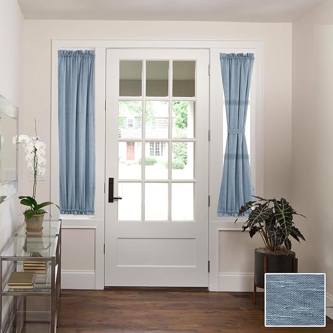 H.VERSAILTEX Linen Sidelight French Curtains for Front Door, Light Filtering Privacy Semi Sheer Door Window Curtains with Rod Pocket and Tieback, 1 Panel, Denim, 25W X 72L Inch